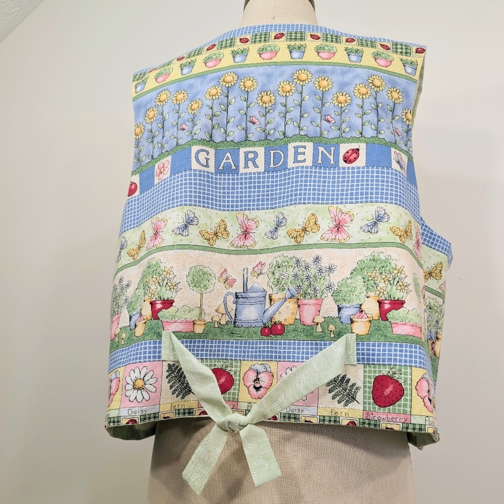 Handmade "Garden" vest W 3D butterflies, plants, flowers, farmhouse Vest. 2X - Picture 5 of 14